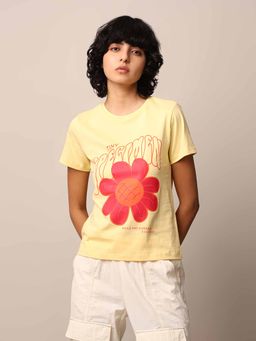 ONLY - Yellow Printed T-Shirt