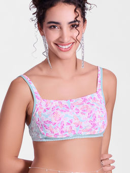 Enamor - Floral Bralette Full Coverage Lightly Padded Bra - Pink