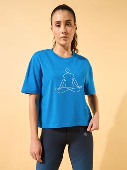 CULT - Yoga Caricature Print Cropped Womens Blue T-Shirt
