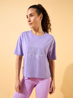 CULT - Yoga Caricature Print Cropped Womens Purple T-Shirt