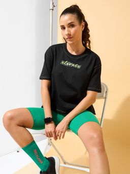 CULT - Elevate Print Cropped Womens Black T-Shirt