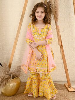 Lilpicks - Floral Printed Gota Patti Designed Kurta Sharara with Dupatta