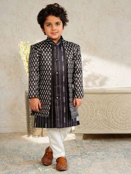 AJ Dezines - Boys Black Jacquard Rich Embroidered Sherwani Set