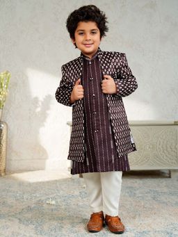 AJ Dezines - Boys Burgundy Jacquard Rich Embroidered Sherwani Set