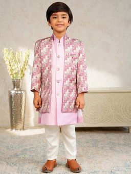 AJ Dezines - Boys Pink Jacquard Rich Floral Printed Sherwani Set