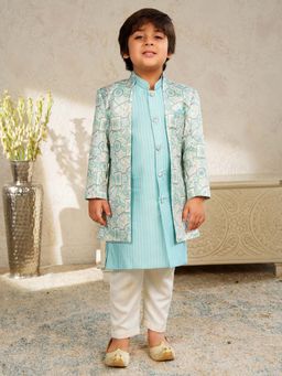 AJ Dezines - Boys Sky Blue Jacquard Rich Embroidered Sherwani Set