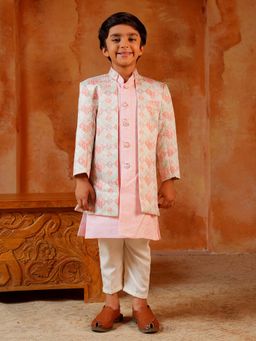 AJ Dezines - Boys Pink Jacquard Rich Embroidered Sherwani Set
