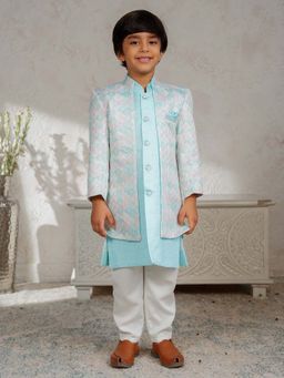 AJ Dezines - Boys Sky Blue Jacquard Rich Embroidered Sherwani Set
