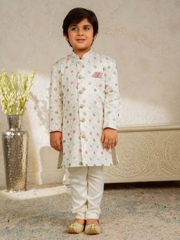 AJ Dezines - Boys White Jacquard Embroidered Sequined Sherwani Set