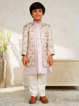 AJ Dezines - Boys Pink Jacquard Rich Floral Elephant Design Sherwani Set