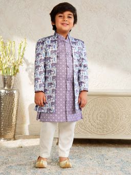 AJ Dezines - Boys Purple Jacquard Rich Floral Elephant Design Sherwani Set