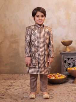 AJ Dezines - Boys Brown Jacquard Printed Sherwani Set