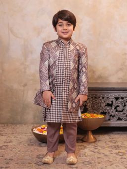 AJ Dezines - Boys Mauve Jacquard Printed Sherwani Set