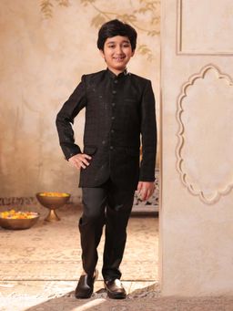 AJ Dezines - Boys Black Jacquard Embroidered Sherwani Set