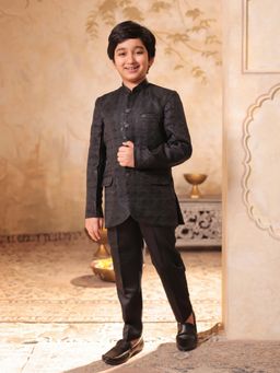 AJ Dezines - Boys Grey Jacquard Embroidered Sherwani Set