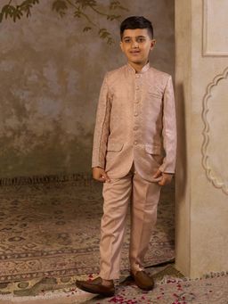 AJ Dezines - Boys Peach Jacquard Embroidered Sherwani Set