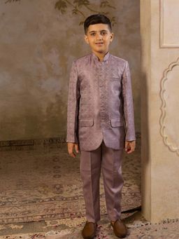 AJ Dezines - Boys Purple Jacquard Embroidered Sherwani Set