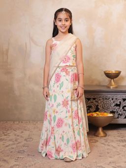 AJ Dezines - Girls Multi-Color Floral Printed Lehenga with Choli and Dupatta