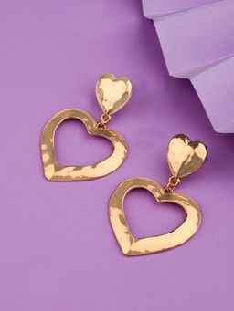 Lilly & Sparkle - Gold Toned Hammered Heart Shaped Drop Earrings