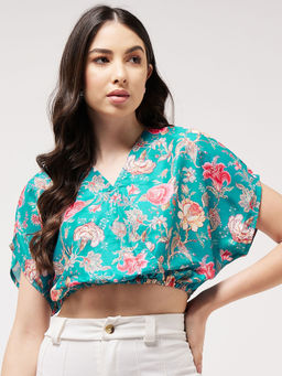 Pannkh - Women Digital Printed Overlap Crop Top