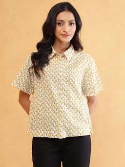 Fabindia - Women's Mustard Printed Collar Shirt
