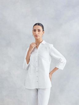 Fabindia - Women's Off White Woven Design Collar Shirt