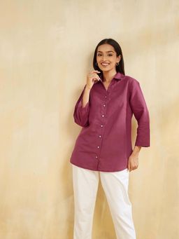 Fabindia - Women's Pink Woven Design Collar Shirt