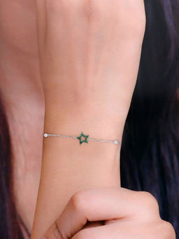 Kai Jewel - Sterling Silver Minimal Green Star & Beads Casual Bracelet