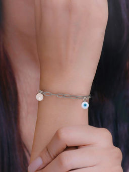 Kai Jewel - Sterling Silver Trendy Evil Eye Multi-Colour Charm Link Bracelet