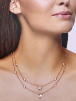 Kai Jewel - Sterling Silver Rose Gold Round Cut Double Layered Chain Necklace