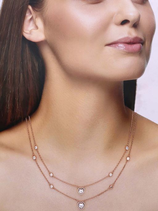 Kai Jewel Sterling Silver Rose Gold Layered Hearts Chain Necklace