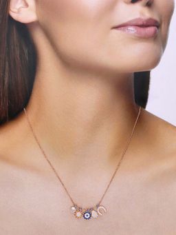 Kai Jewel - Sterling Silver Rose Gold Multi Charms Evil Eye Chain Necklace