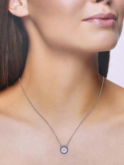 Kai Jewel - Sterling Silver Round Zircon Studded Evil Eye Chain Necklace