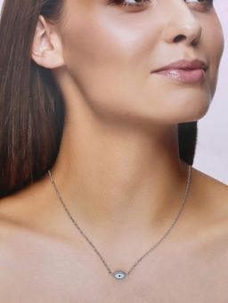 Kai Jewel - Sterling Silver Single Evil Eye Blue & White Diamonds Chain Necklace