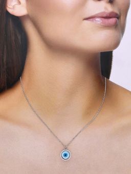 Kai Jewel - Sterling Silver Circular Diamond Studded Ring Evil Eye Chain Necklace