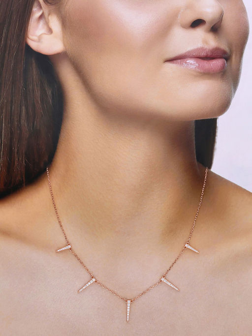Kai Jewel Sterling Silver Rose Gold Zircon Single Hamsa Hand Casual Necklace