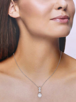 Kai Jewel - Sterling Silver Radiant Triple Zircon Drop Casual Necklace