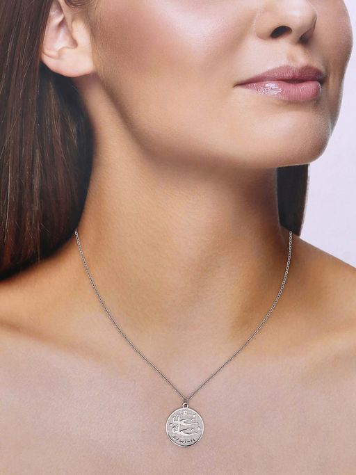 Kai Jewel Sterling Silver Minimalistic Gemini Zodiac Engraved Disc Chain Necklace