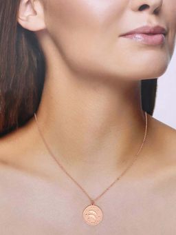 Kai Jewel - Sterling Silver Rose Gold Minimalistic Pisces Zodiac Engraved Disc Chain Necklace