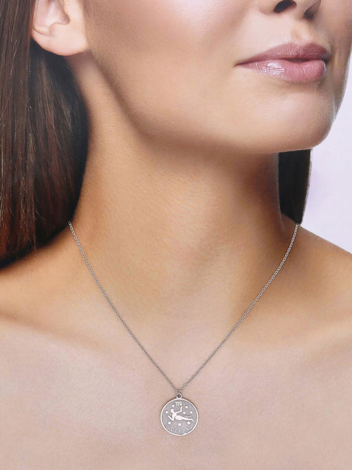 Kai Jewel Sterling Silver Minimalistic Virgo Zodiac Engraved Disc Chain Necklace