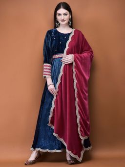 Shree - Women Blue Solid Maxi Dress with Dupatta and Belt (Set of 3)