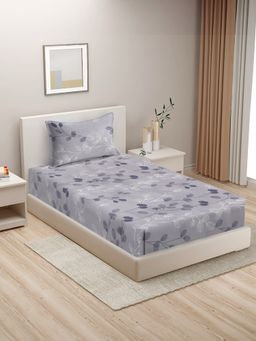 HOSTA HOMES - Grey White 210 Tc Cotton Single Bedsheet with 1 Pillow Cover