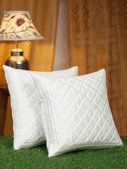 HOSTA HOMES - Self Solid Polyester Fabric Cushion Covers Pack of 2 (16x16 inches)