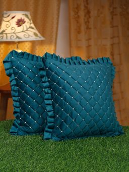 HOSTA HOMES - Soft Quilted Velvet Frilled Cushion Covers Pack of 2 (16x16 inches)