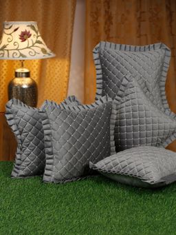 HOSTA HOMES - Soft Quilted Velvet Frilled Cushion Covers Pack of 5 (16x16 inches)