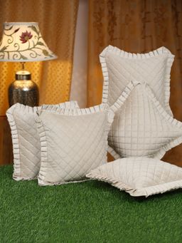 HOSTA HOMES - Soft Quilted Velvet Frilled Cushion Covers Pack of 5 (16x16 inches)