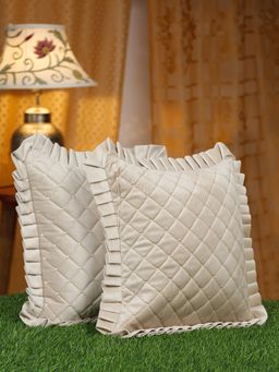 HOSTA HOMES - Soft Quilted Velvet Frilled Cushion Covers Pack of 2 (16x16 inches)