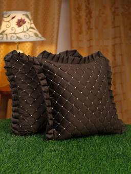 HOSTA HOMES - Soft Quilted Velvet Frilled Cushion Covers Pack of 2 (16x16 inches)