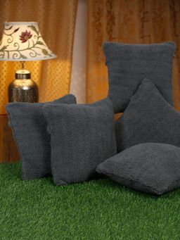 HOSTA HOMES - Soft Fur Solid Pattern Cushion Covers Pack of 5 (16x16 inches)