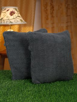 HOSTA HOMES - Soft Fur Solid Pattern Cushion Covers Pack of 2 (16x16 inches)